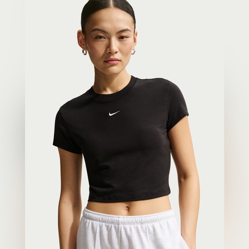 Nike Black Cropped Swoosh Tee